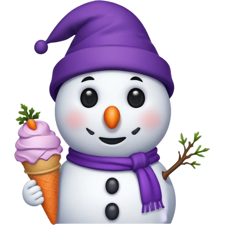snowman wearing purple cap with ice cream  emoji