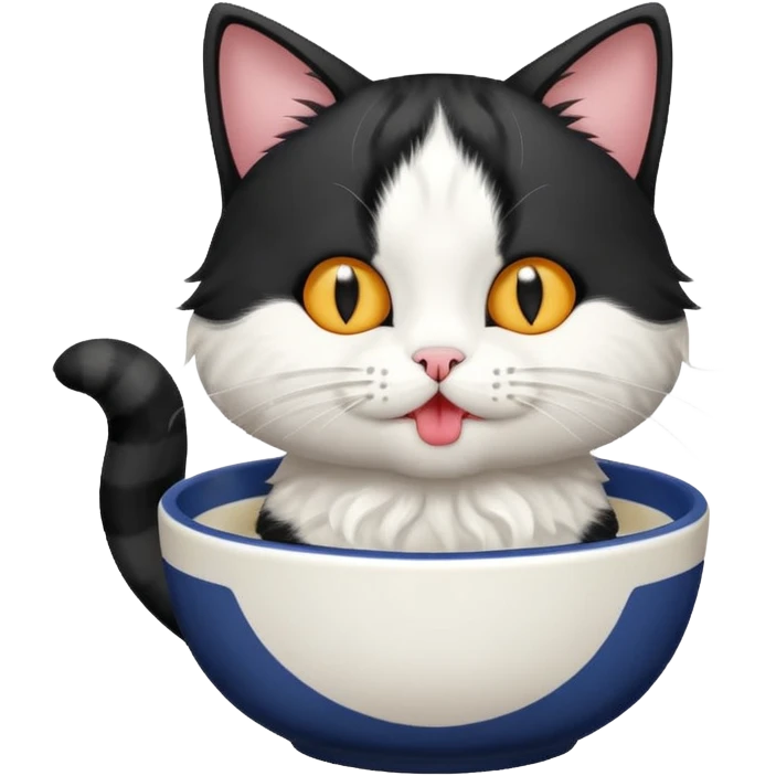 A water bowl with a cat drinking emoji
