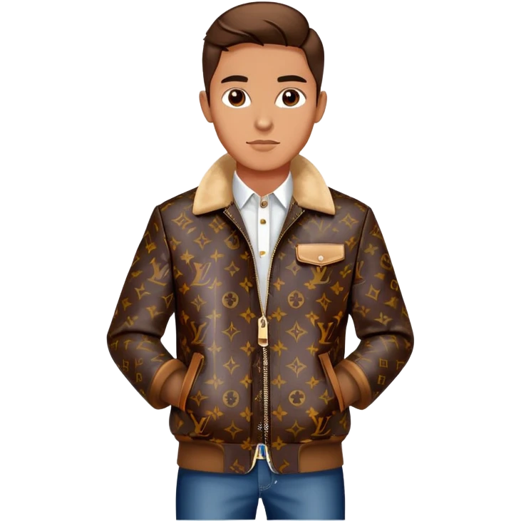 stylish man wearing Louis Vuitton jacket with LV monogram pattern emoji