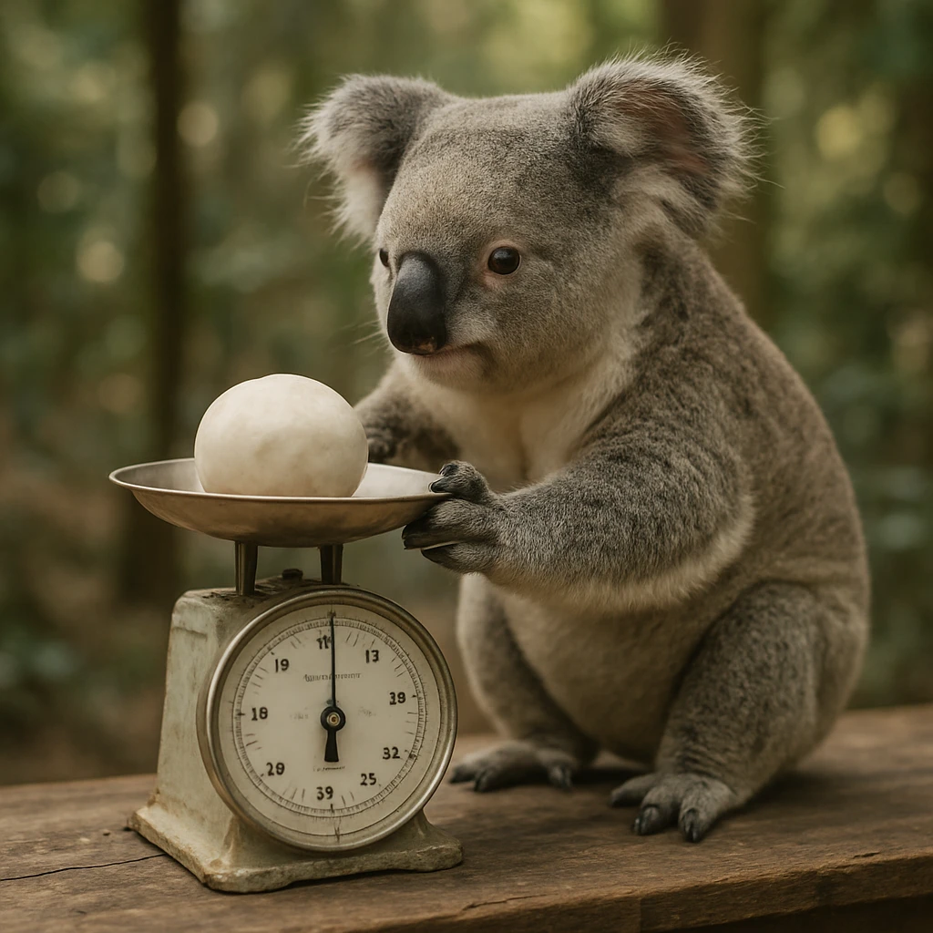 photorealistic koala weighing something on a scale, detailed background, natural colors emoji