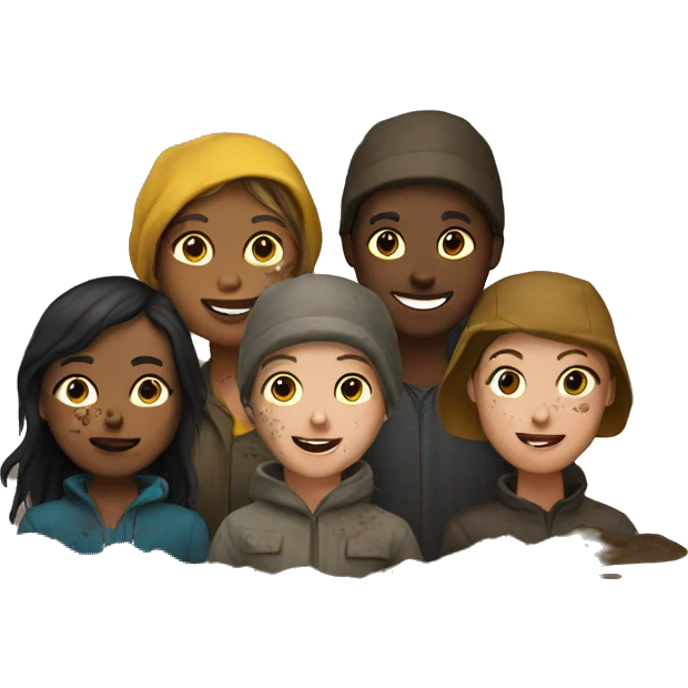group of people covered in mud and dirt emoji
