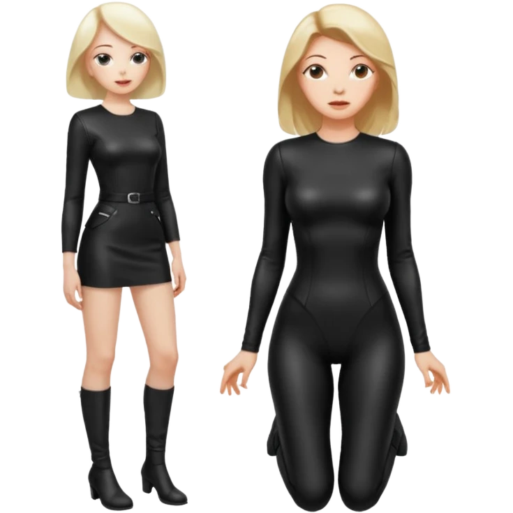A woman on her knees for another woman, while the other woman stands up next to her. The woman standing is a dominatrix, the other woman on the knees is a slave emoji