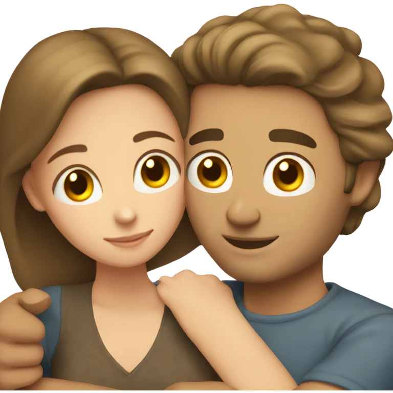 caucasian men hugging brunette girl emoji