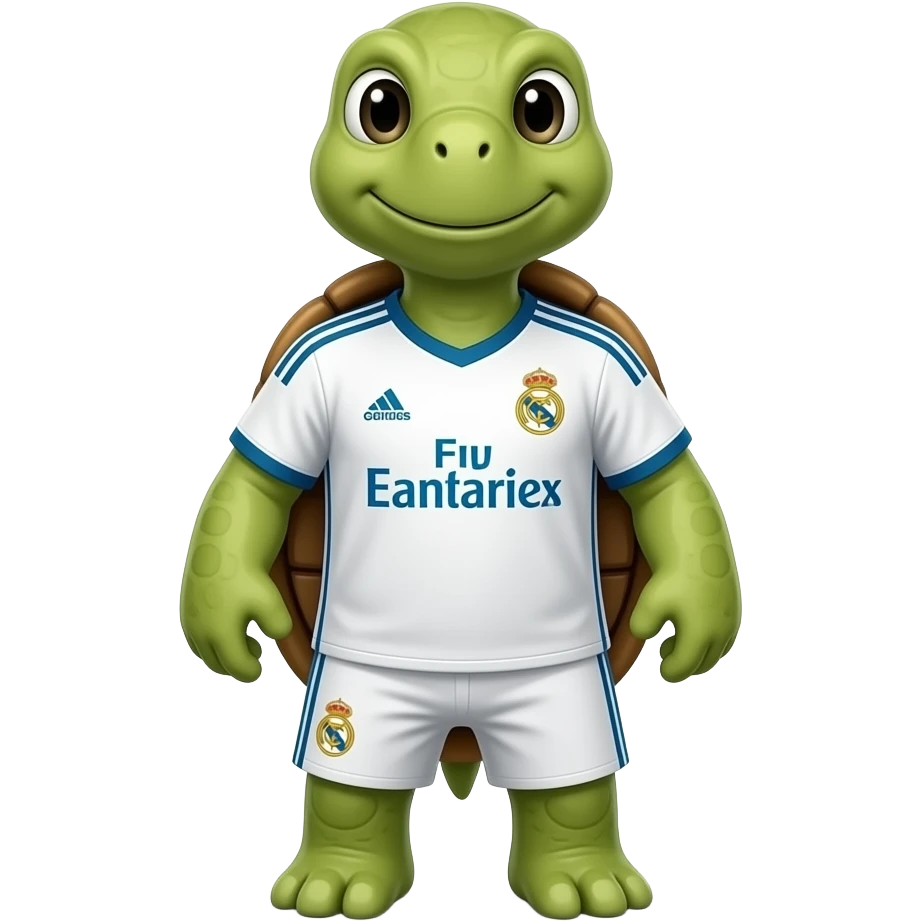 Una tortiuga con forma de persona con la camiseta del Real Madrid emoji