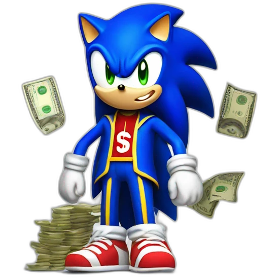 sonic wearing supreme clothes with cash on the floor emoji