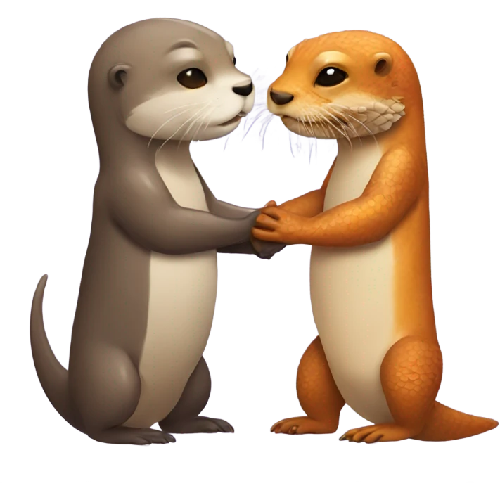 Otter holding hands with bearded dragon emoji