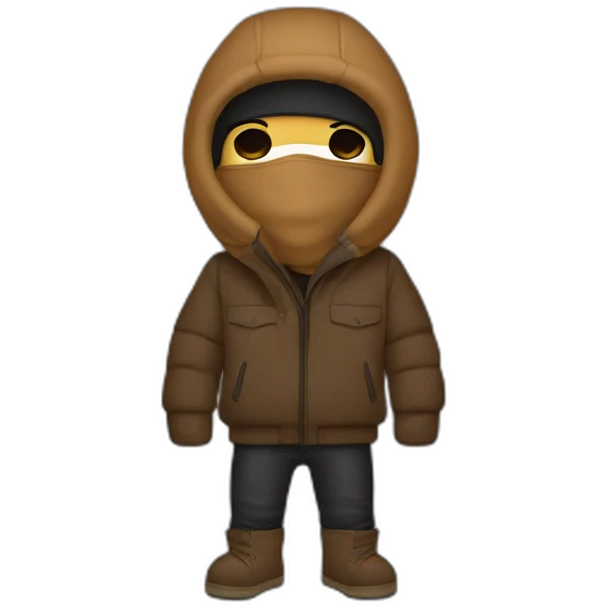 guy with a tan bear balaclava with and  brown puffer jacket  emoji