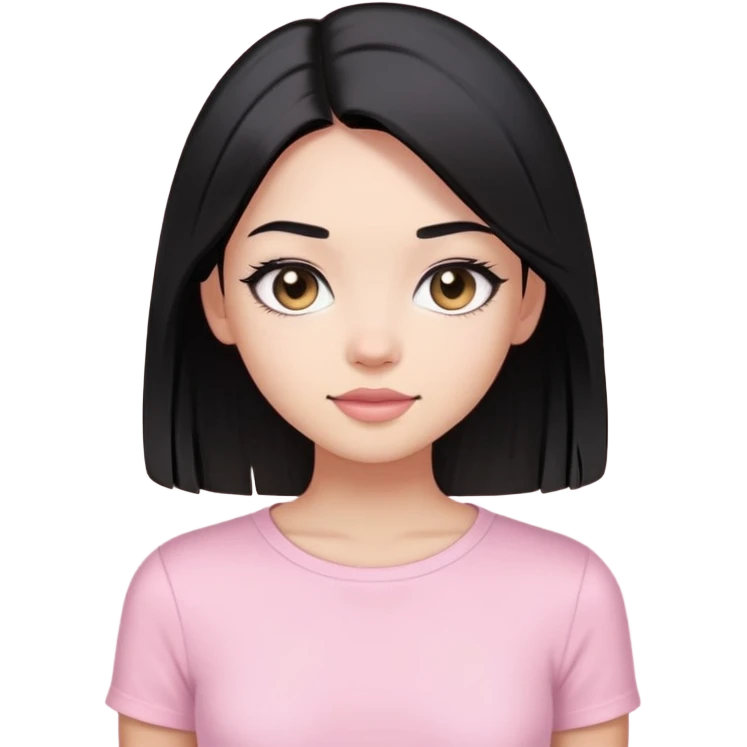 A clean girl look wearing light pink or white top wih black strait hair and in background aura appearing  emoji