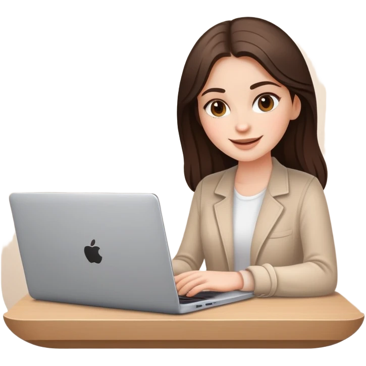 white brunette girl with laptop and coffee cheerful expression emoji