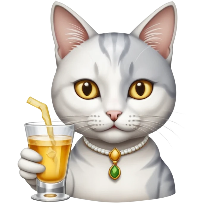 White and grey cat drinking tequila in meksykańskie style  emoji