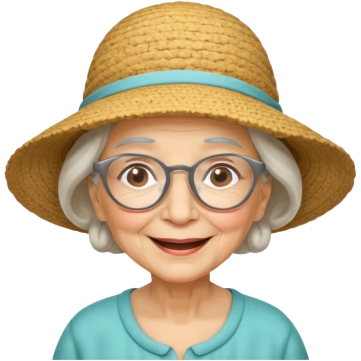 very old lady grandma wearing glasses with a big sunhat emoji emoji