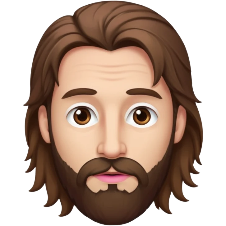 Handsome white man with big brown eyes thin pink lips long nose and long brown messy hair low beard emoji