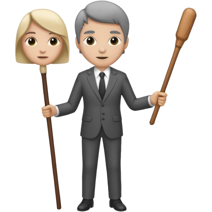 Give me a suit with pants and a wooden  stick  emoji