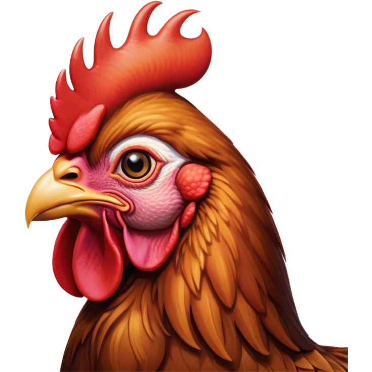 Cinematic Noble Brown Rooster Portrait Emoji, Poised and regal, with a robust, commanding build and a rich, well-groomed brown plumage, deep-set soulful warm eyes, Simplified yet sharp and sophisticated features, highly detailed, glowing with a soft, dignified glow, high shine, intelligent and proud, stylized with an air of rustic majesty, focused and attentive, soft glowing outline, capturing the essence of a watchful and confident leader, so majestic it feels as though it could crow out of the screen with effortless authority! emoji