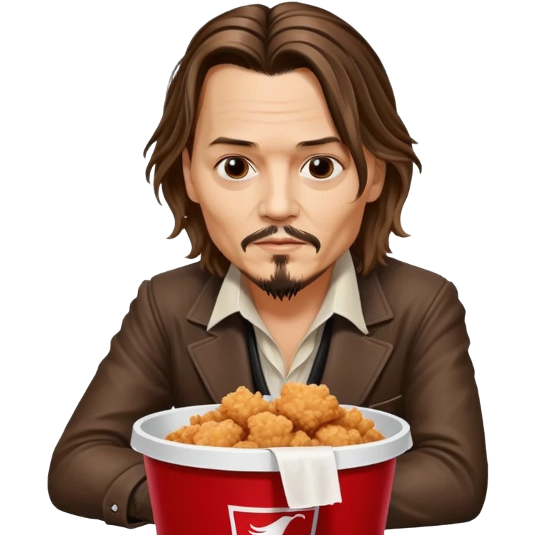 Johnny Depp sitting in a KFC bucket, long hair, goatee emoji