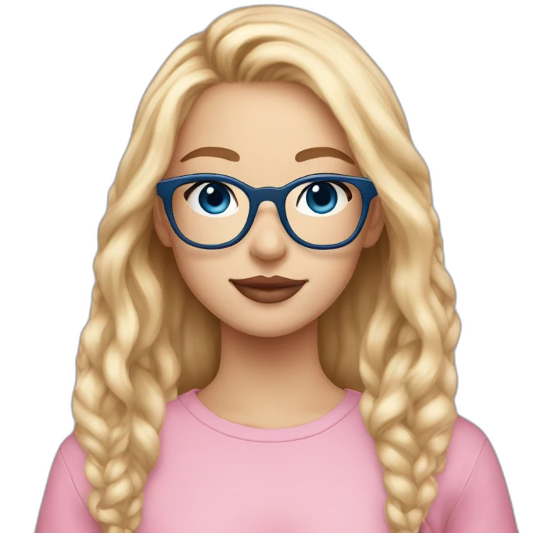 A seventeen-year-old girl with blonde hair and blue eyes  Her skin is white, she wears pink square glasses, and her lips are pink and full  emoji