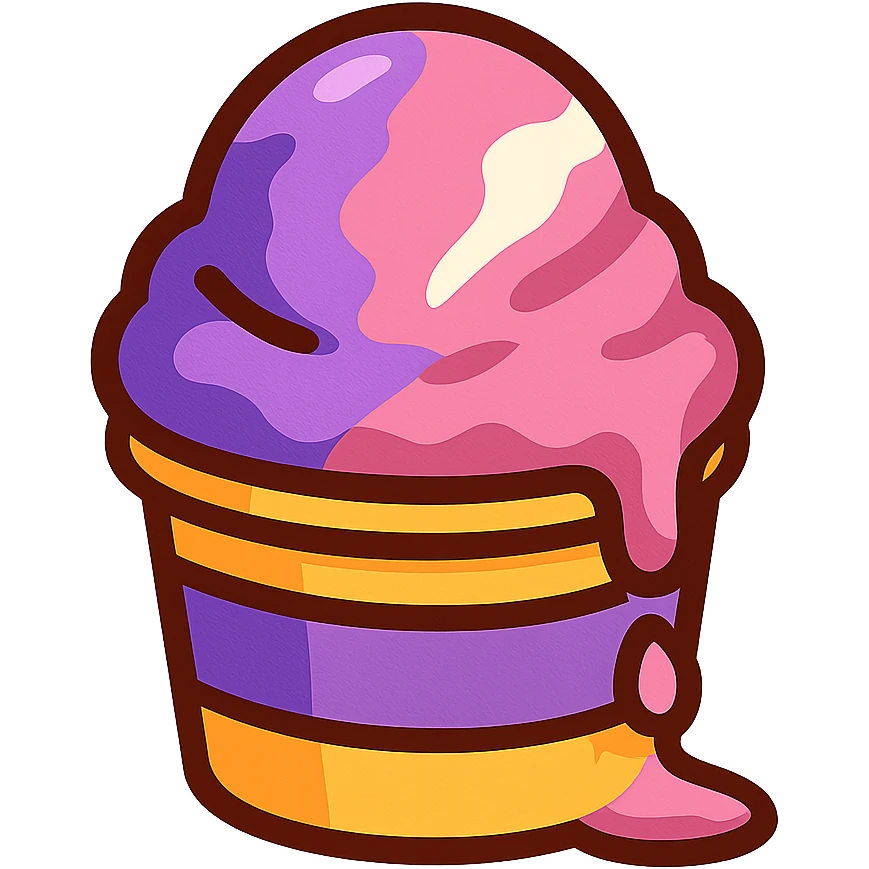 A scoop of Italian ice in purple, pink, and white, melting slightly, in a paper cup emoji