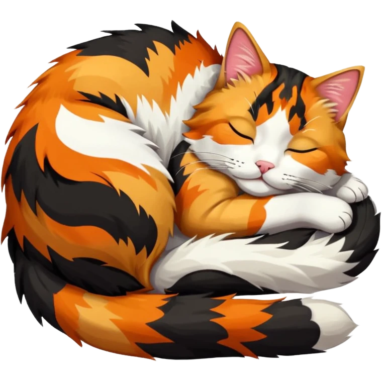 full body colourful light patched calico tabby cat sleeping emoji