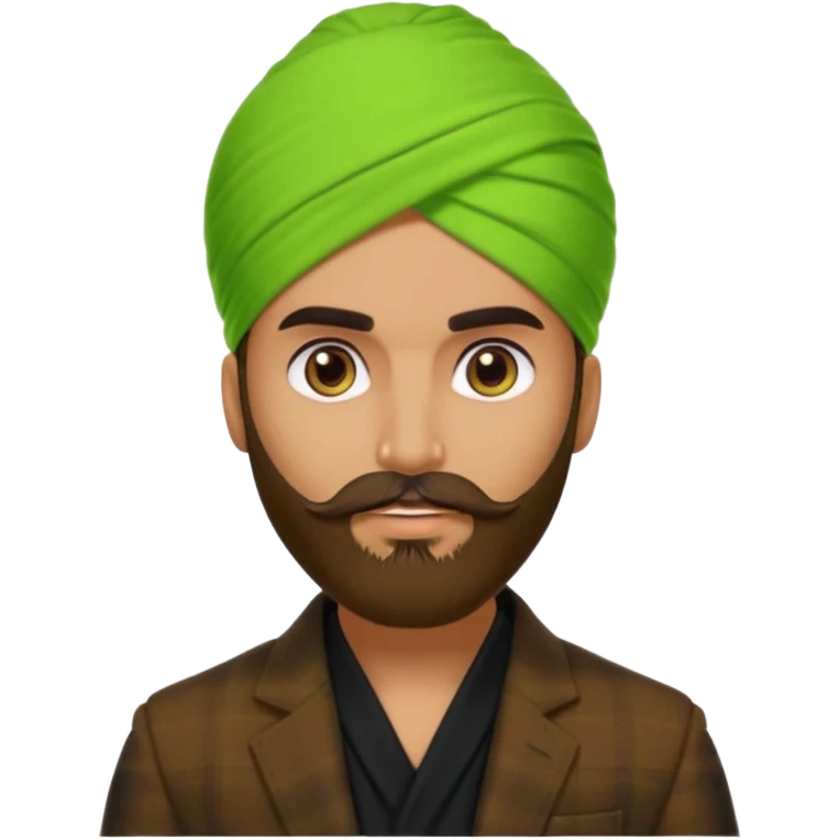 a pretty bratz emoji that looks like a bearded Akshay kumar wearing a neon green turban. Wearing a dark brown flannel blazer with black tshirt underneath.
he should resemble akshay kumar emoji