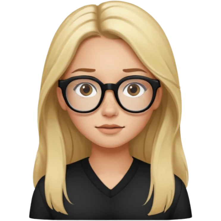 blonde girl with brown roots, long hair, freckles, black frame glasses, looking to the side emoji