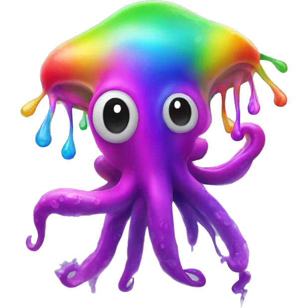 Neon squid shooting rainbow ink  emoji
