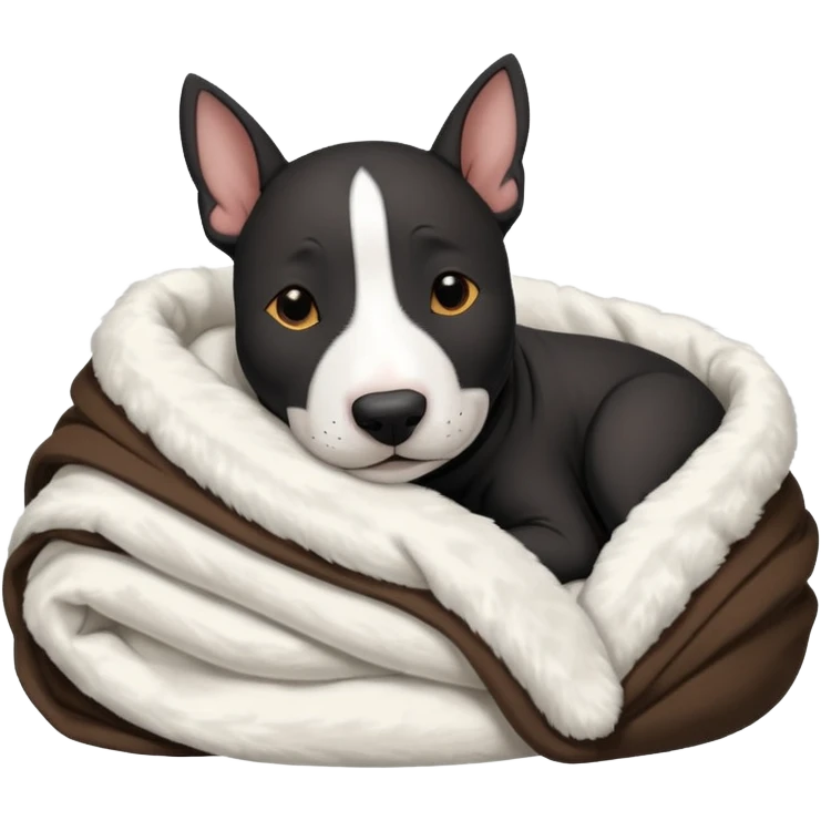 black bull terrier sleeping cozy with blanket  emoji