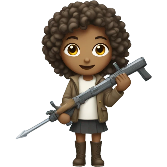 light girl with curly hair holding weapon emoji
