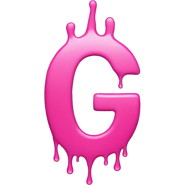 the letter G and there is a dot on it, in pink shades, dripping from it emoji