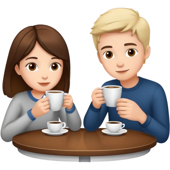 simple and clear boy and girl sitting at a table sipping coffee emoji