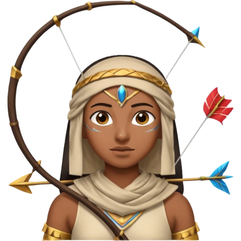 Emoji portrait of an Egyptian archer. Headcloth, bow and arrow, focused expression. emoji