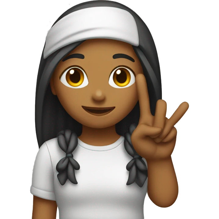 Girl putting up peace sign emoji