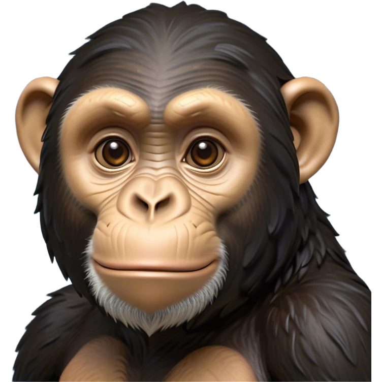 Cinematic Noble Chimpanzee Portrait Emoji, Poised and wise, with a lean, agile build adorned with textured fur and deep, thoughtful eyes, Simplified yet sharp and sophisticated features, highly detailed, glowing with a soft, contemplative glow, high shine, intelligent and vigilant, stylized with an air of primate regality, focused and attentive, soft glowing outline, capturing the essence of a watchful guardian that feels as though it could step out of the screen with effortless authority! emoji