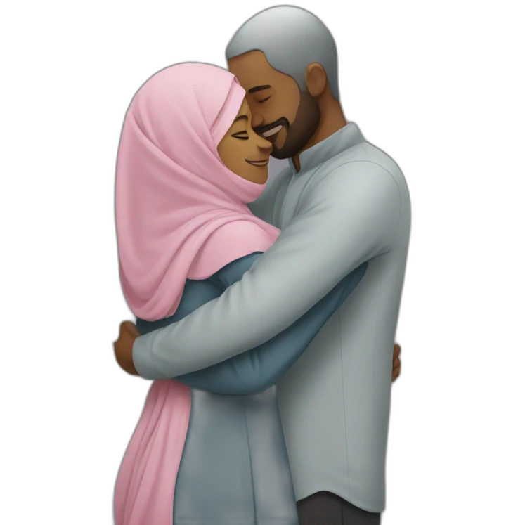 Hijab women and man hug emoji