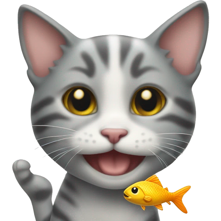 Smiling kitten with a fish in mouth emoji