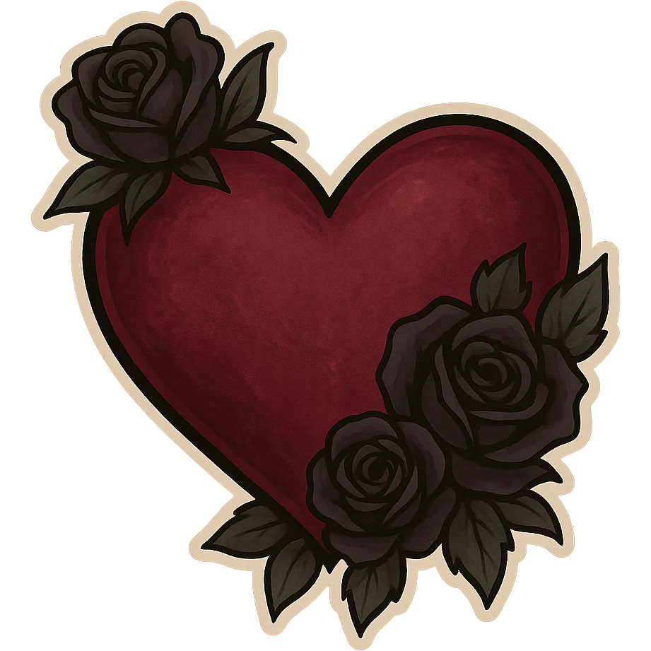 gothic heart with dark roses, remove background emoji