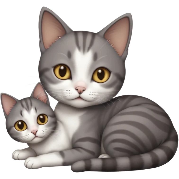 full body tiny short hair dark grey and white cat with white front legs anh azel eyes lying down emoji