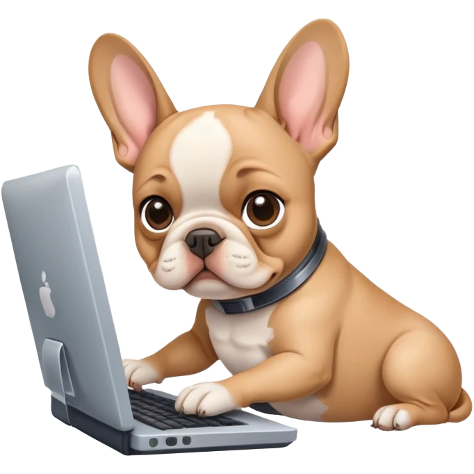 Frenchie working behind computer emoji