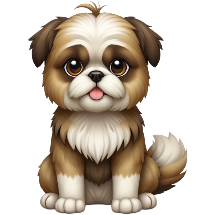 cinematic-[Shish tzu]-realistic-full-body-sitting-emoji,-tail-resting-loosely-beside-its-paws,-head-tilted-dramatically, -scruffy-fur,-simplified-yet-realistic-focused-features,-highly-detailed,-glowing-with-an-almost-sarcastic-glow emoji