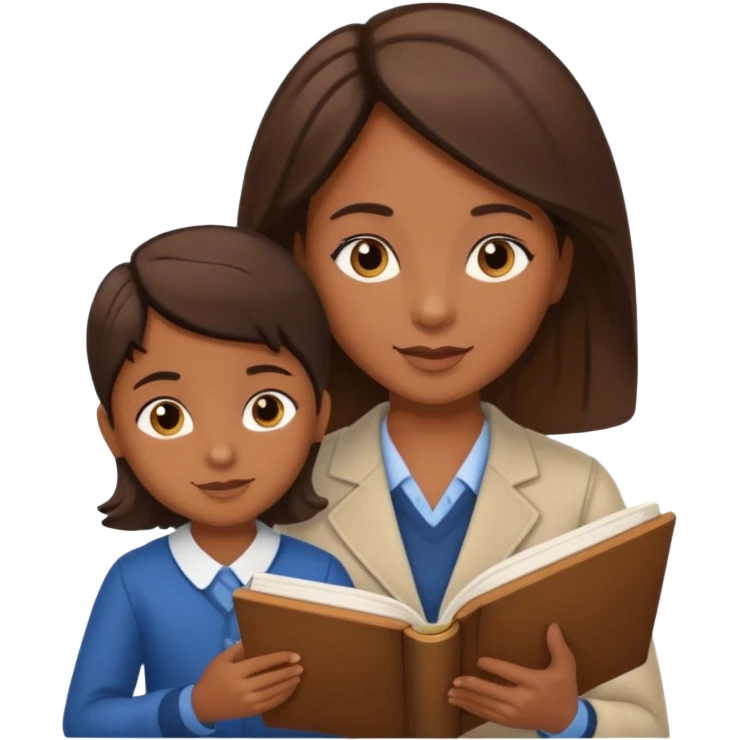 educator or speech therapist with child, who helps child with lessons or reading books emoji