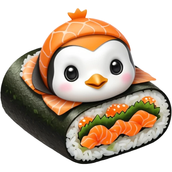 cartoon baby penguin inside sushi roll emoji