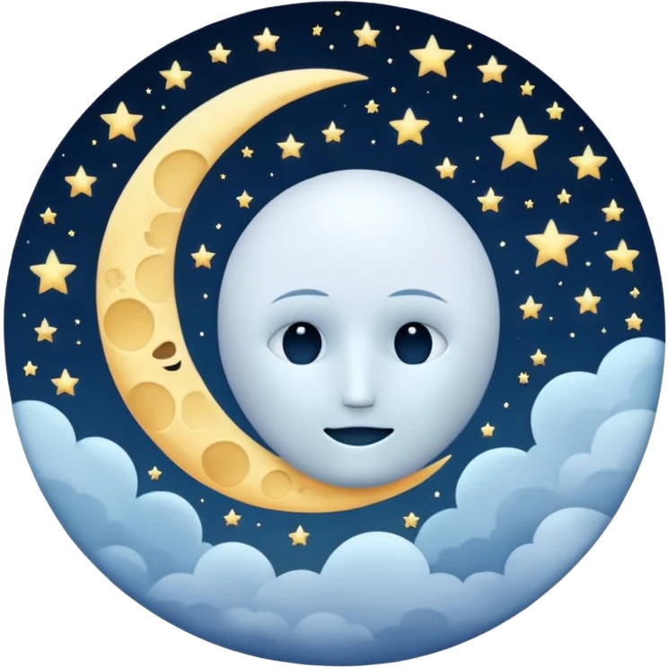 serene night sky with moon and stars, circular avatar, moon without a face emoji