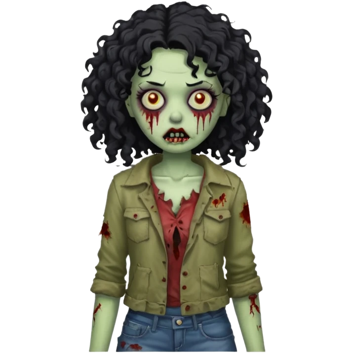 mulher com cabelo cacheado preto em corpo de zumbi emoji
