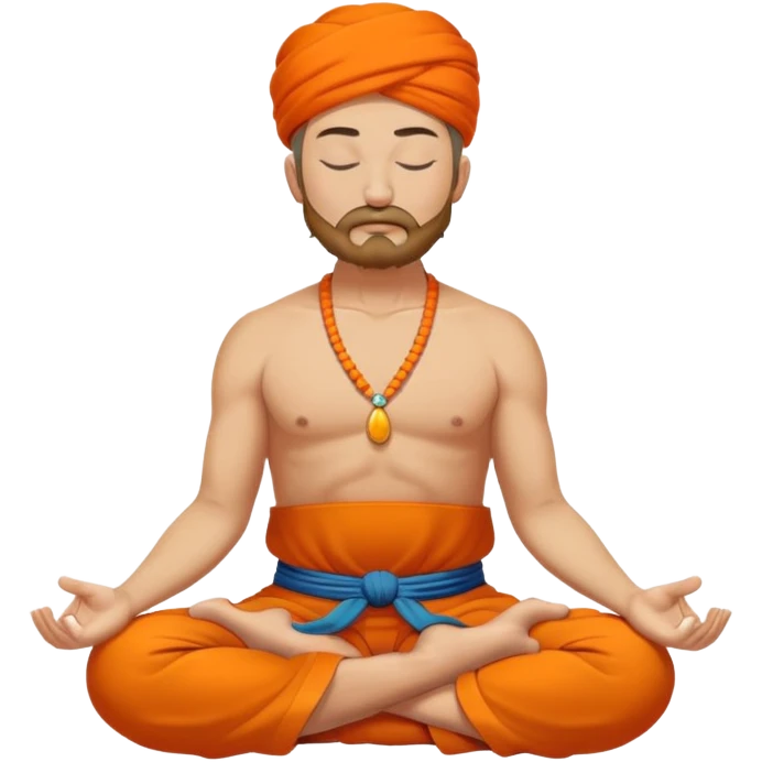 Cossack with an meditating with closed eyes in litus pose in orange sharovary emoji