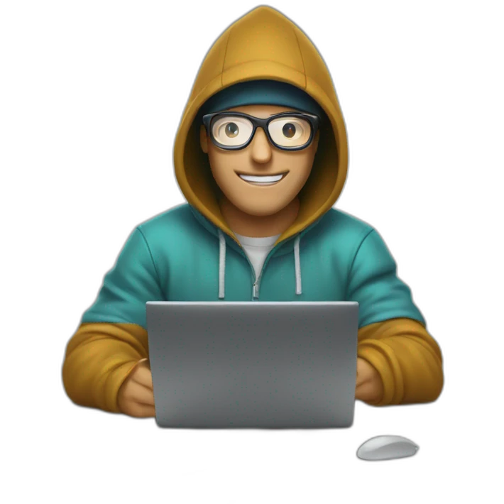 guy writing on a computer with a hood and shining glasses  emoji