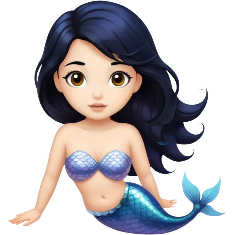 mermaid girl with black hair and brown eyes emoji