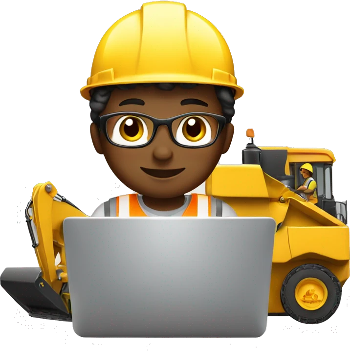 Young Engineer working on laptop connected to construction equipment vehicle  emoji
