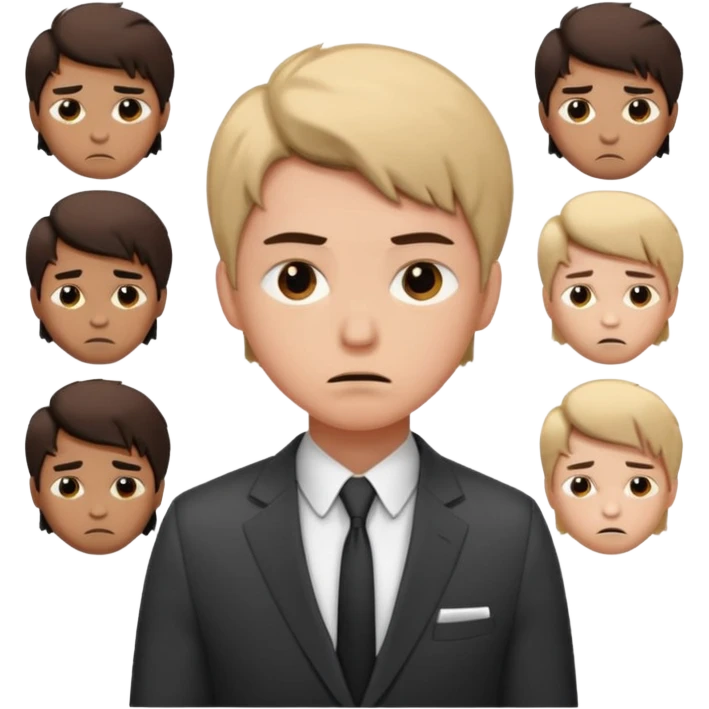 a liittle tired and frustrated entepreneur (only his face). with suit and only a little bit emotional face. young entepreneurs with various suits, but in classic colours. various hair emoji
