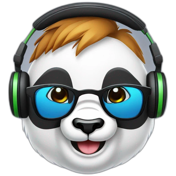 smiling geek head panda with headphone and circular glasses emoji