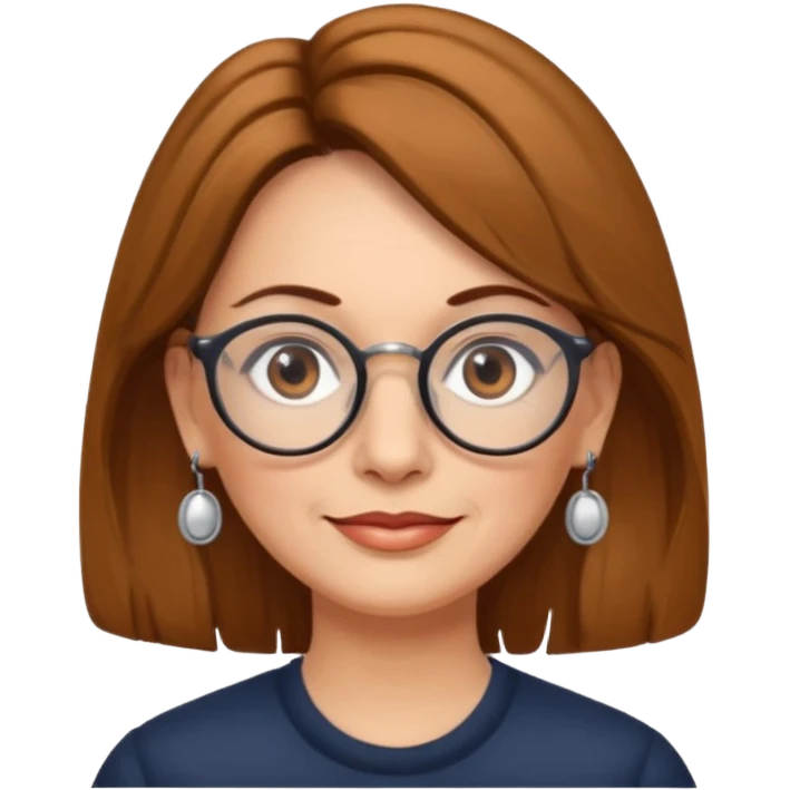 Women 50 years, brown eye and hair with glasses and rond earing emoji