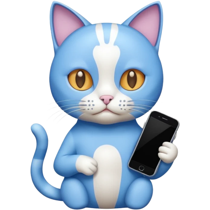 Cat with no ears head blue body blue with gadget emoji